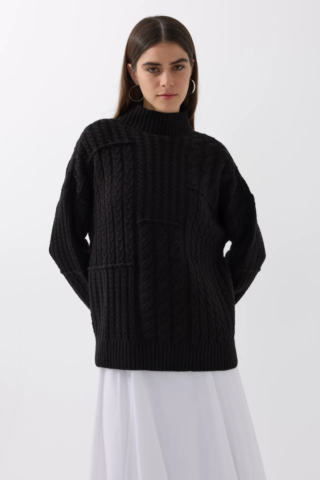Textured High-Neck Knitted Sweater