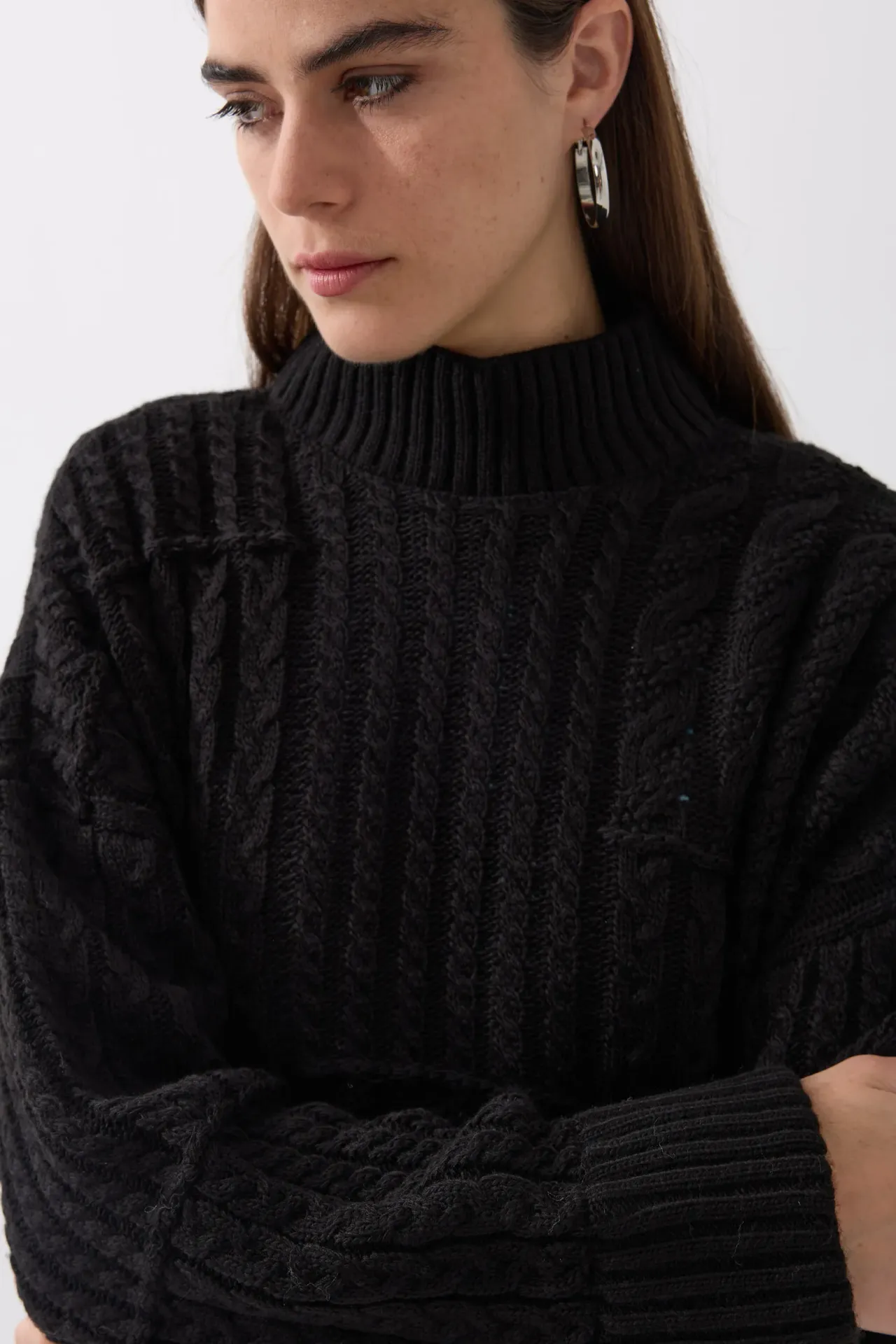 Textured High-Neck Knitted Sweater