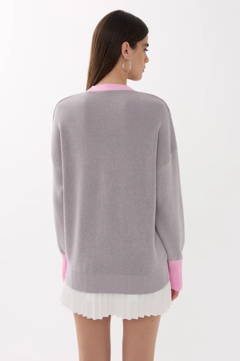 Color Blocked V-Neck Buttoned Cardigan 4