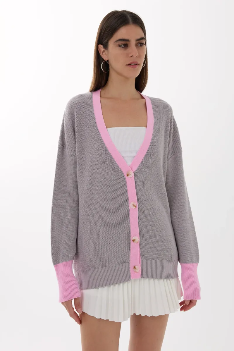 Color Blocked V-Neck Buttoned Cardigan 3
