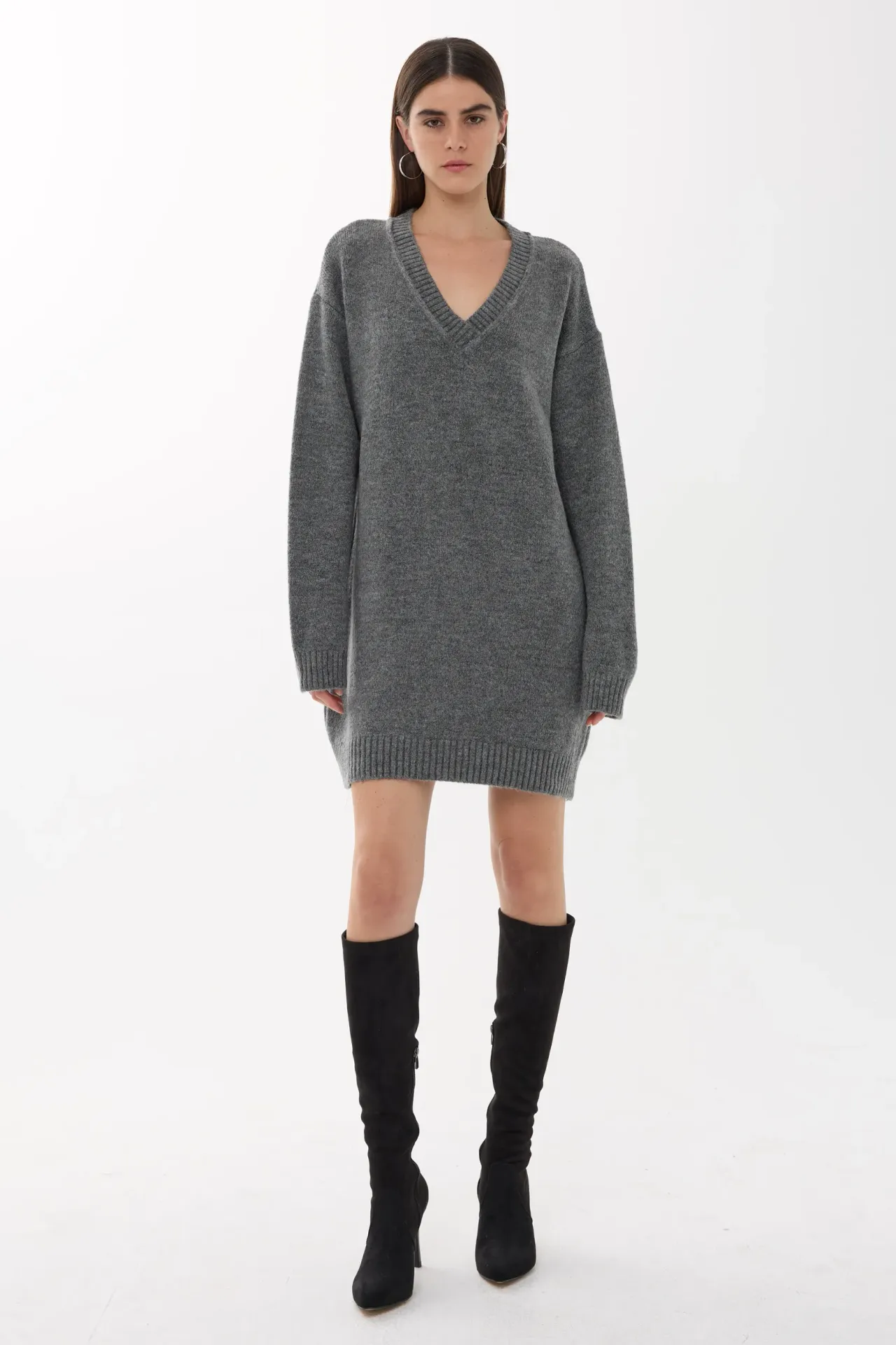 Oversized V-Neck Knit Dress