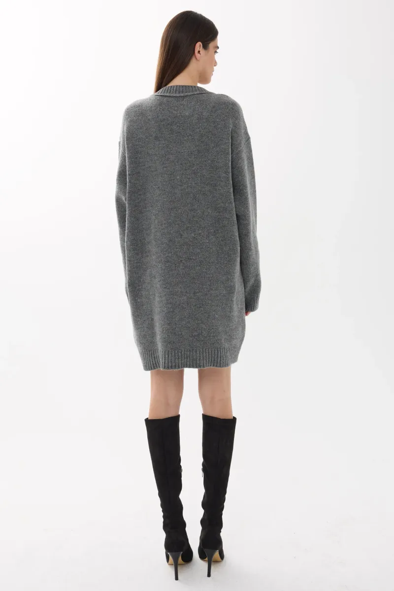 Oversized V-Neck Ribbed Mini Knit Dress 4