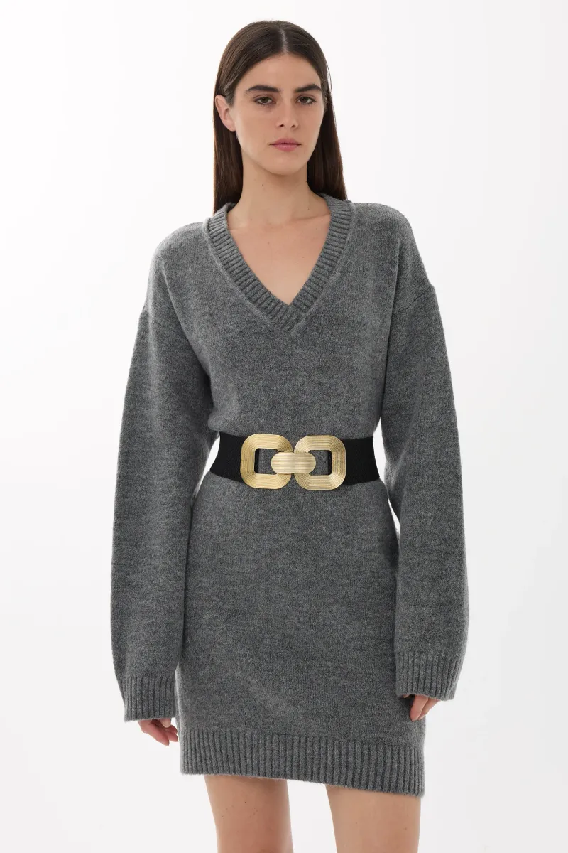 Oversized V-Neck Ribbed Mini Knit Dress 3