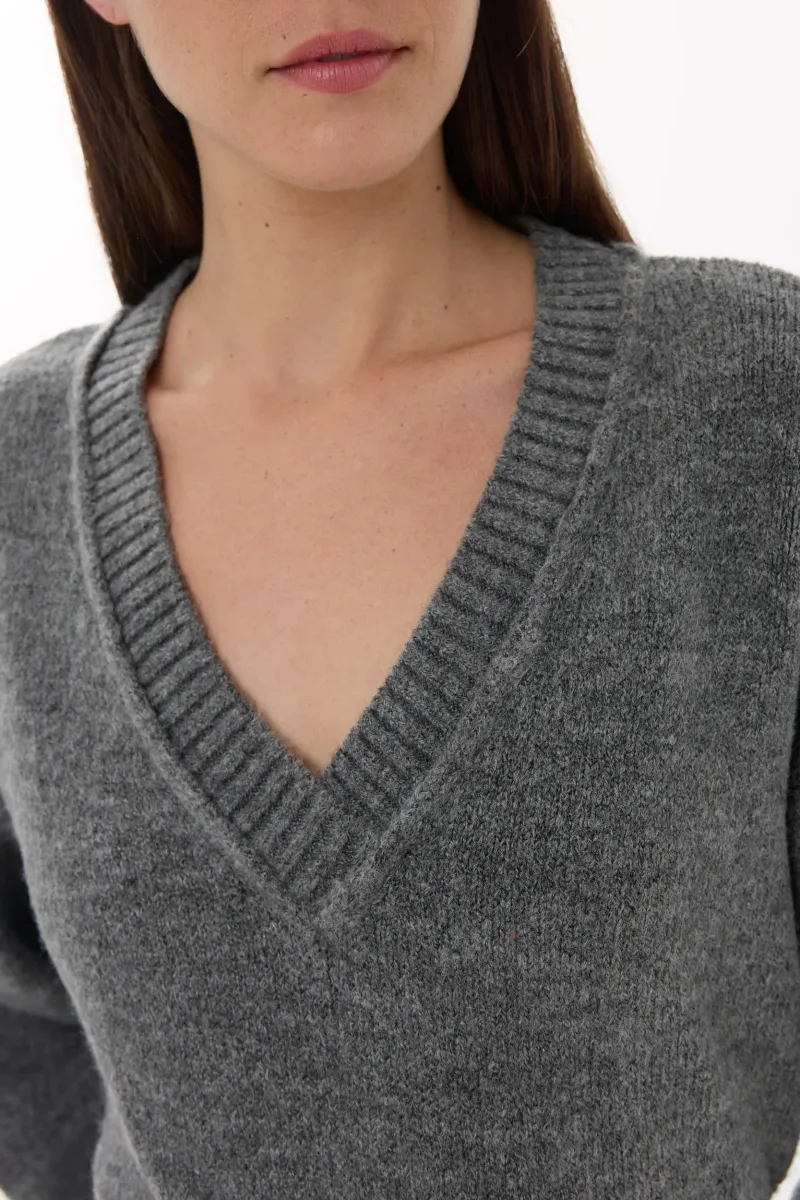 Oversized V-Neck Ribbed Mini Knit Dress 5