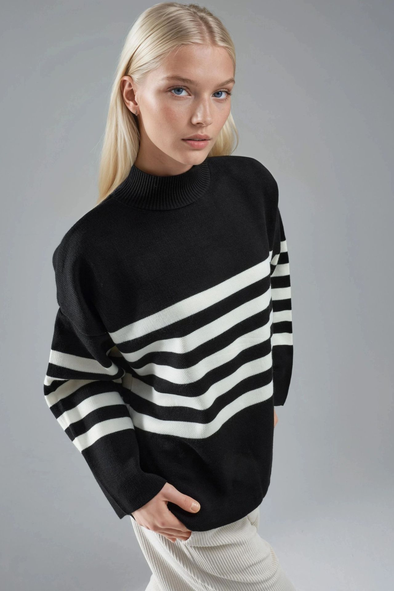 MY FASHION Oversized Striped Turtleneck Sweater 4