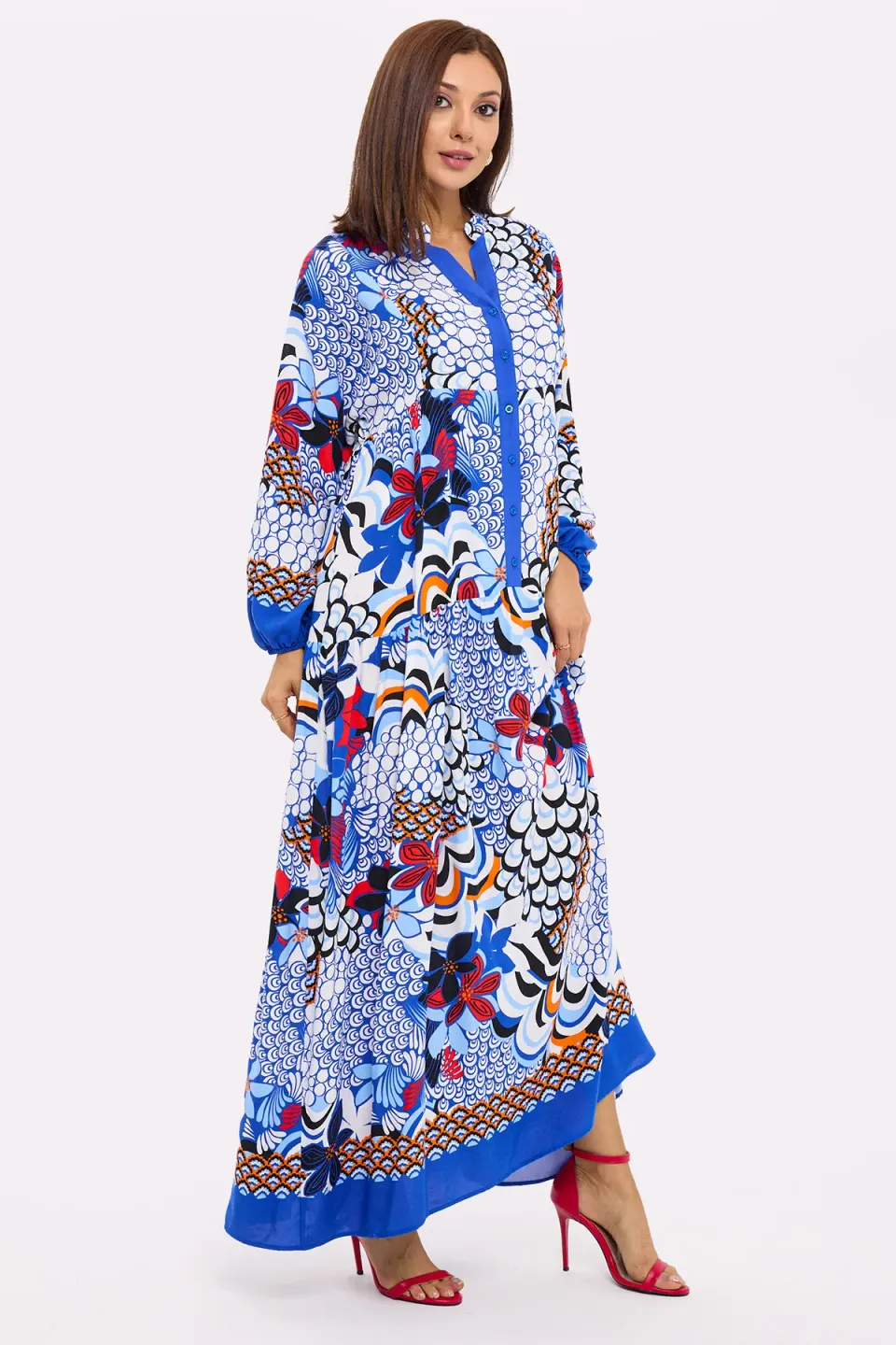 Abstract Print Tiered Shirt Maxi Dress