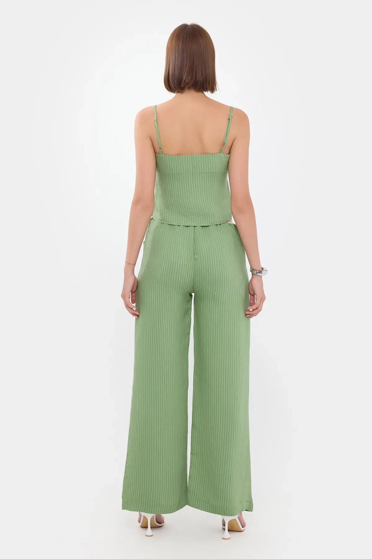 Striped High Waist Straight Leg Pajama Bottom with a Belt Detail 5