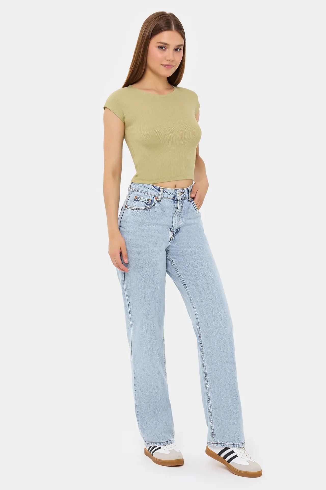 Basic Round Neck Short Sleeve Cropped Top