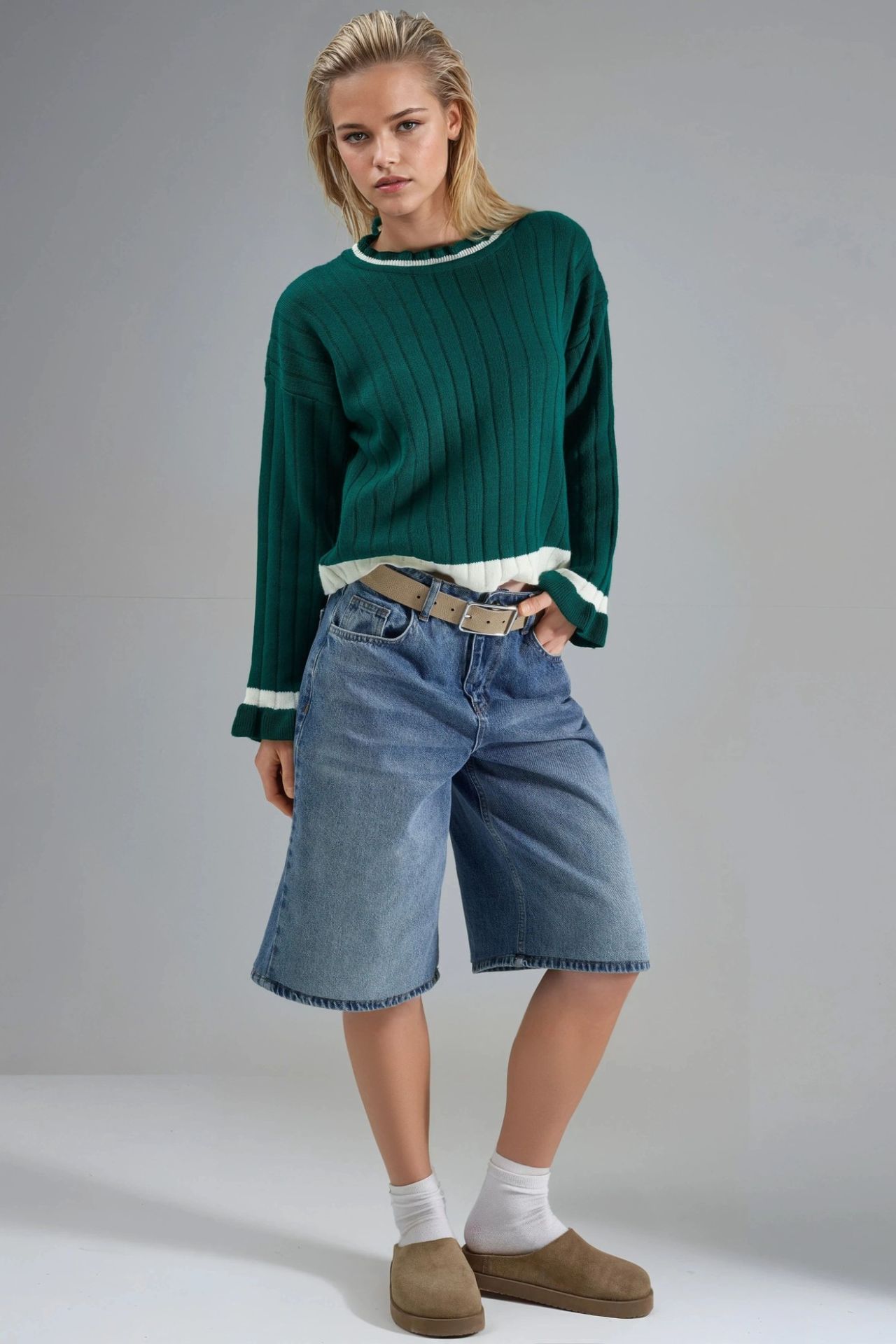 MY FASHION Striped Knit Sweater with Crew Neck 5