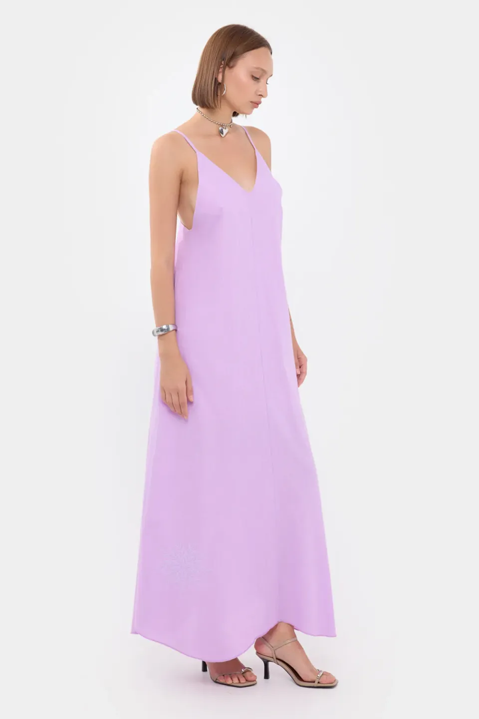 Sleeveless V-Neck Maxi Dress with Flower Detail