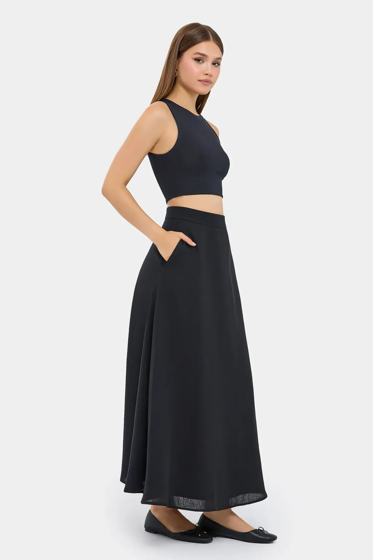 High-Waist Maxi Skirt with Zipper