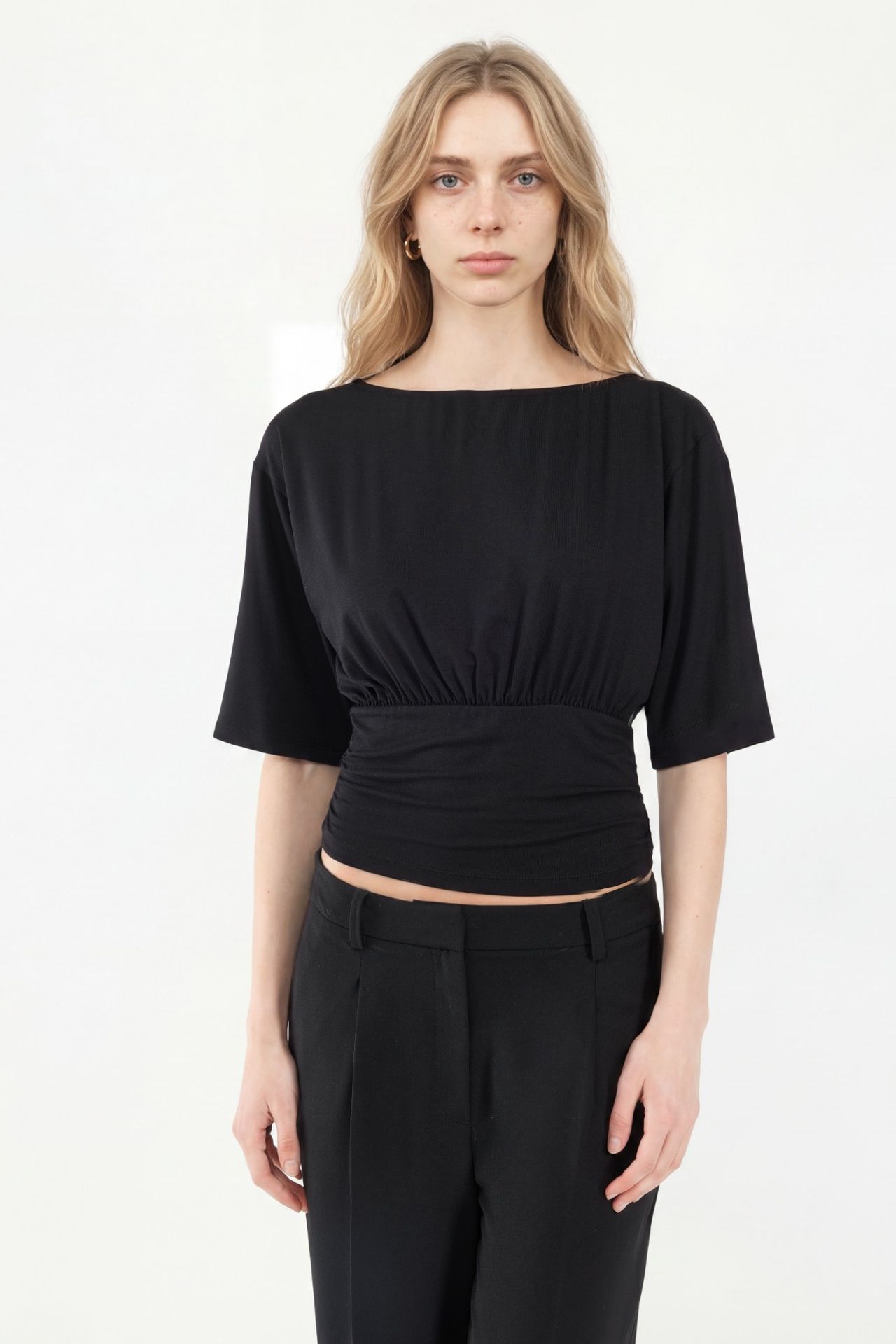 Asymmetrical Neck Soft Knit Blouse 2