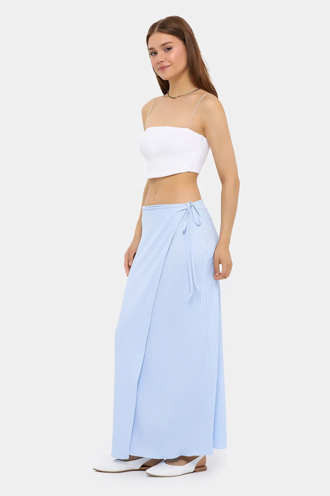 Twisted Fabric Mid-Rise Skirt with Tie Waist