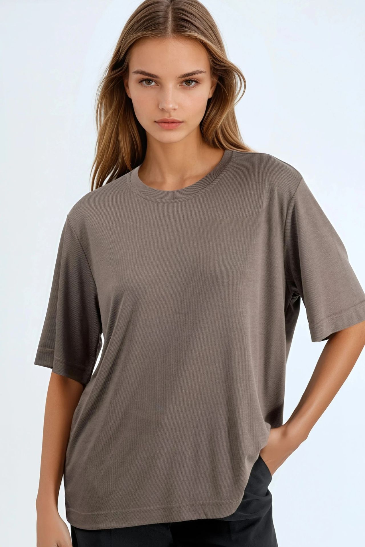 BUSEM Oversized Crew Neck Ribbed T-Shirt 1
