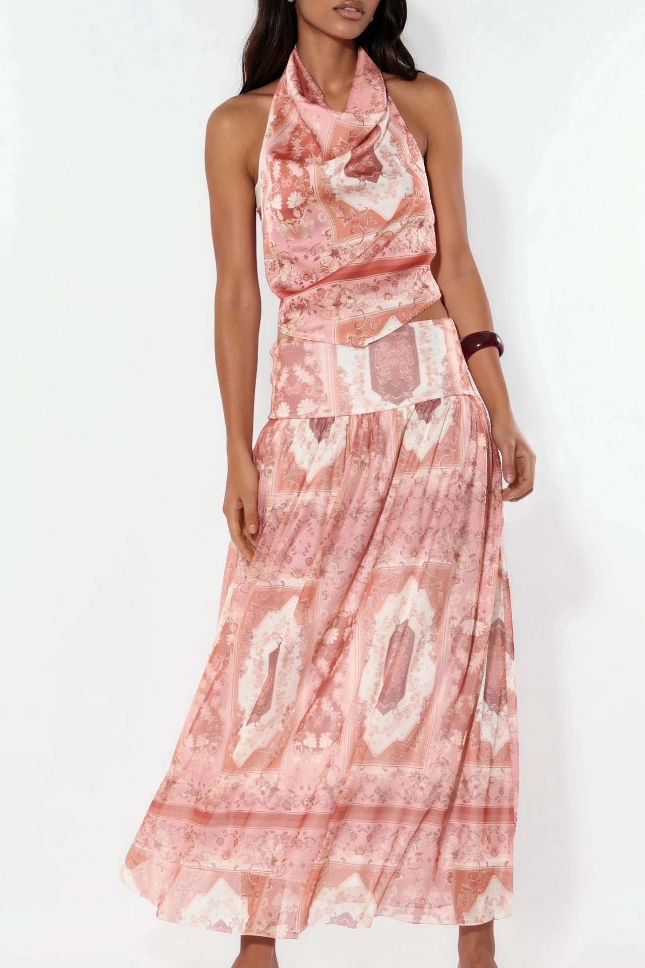 Patterned High Waist Midi Skirt 5