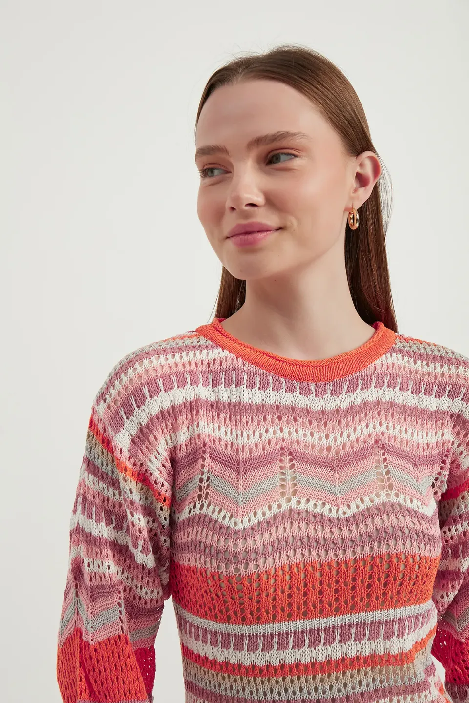 Geometric Crew Neck Crochet Bell Sleeves Mini Dress 5