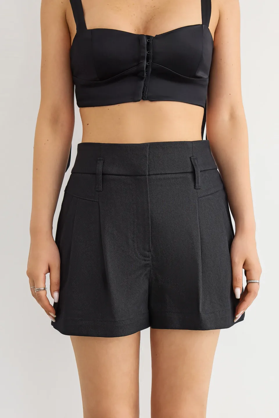 Pleated High-Waist Shorts