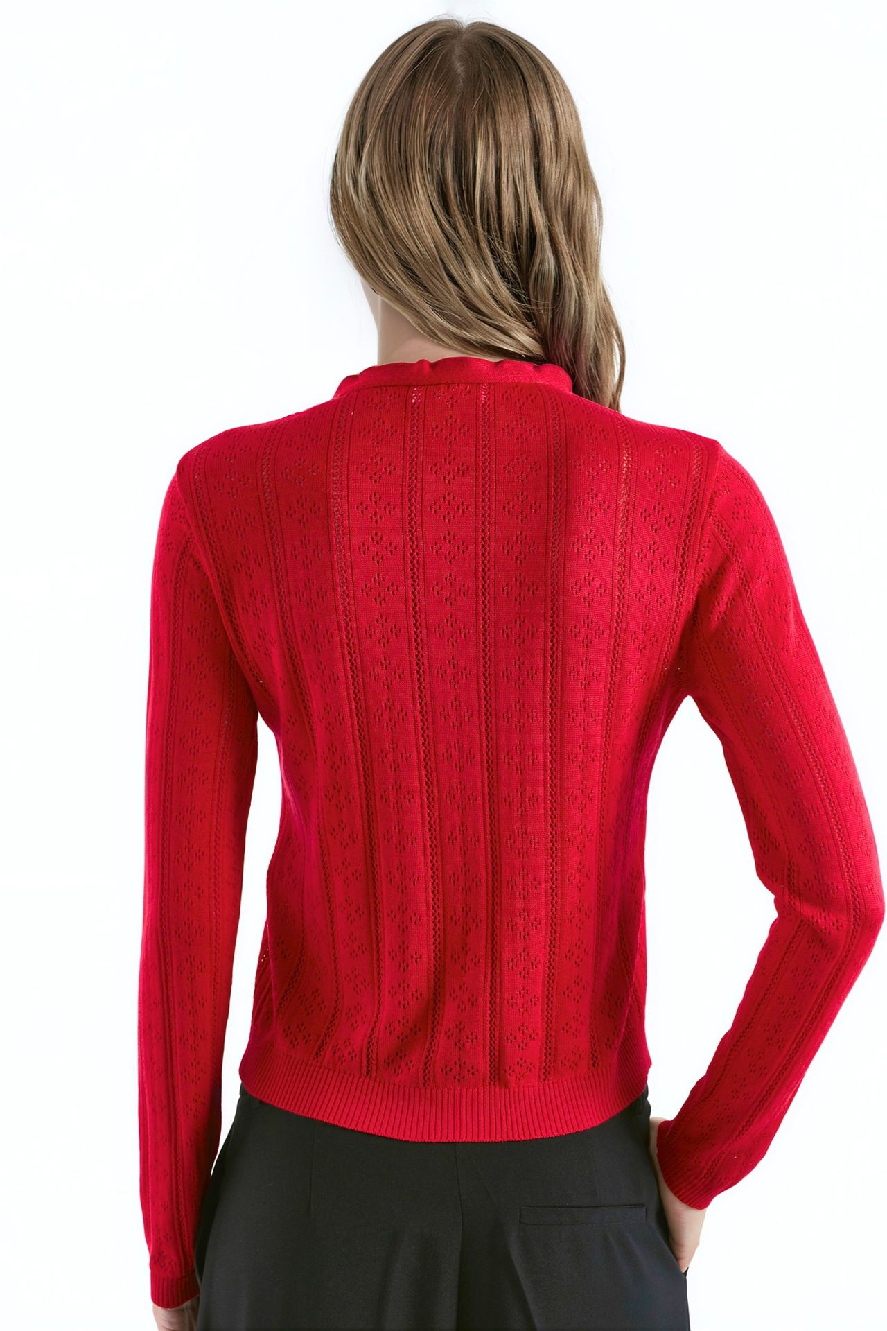 Ruffled Openwork Knit Cardigan with Special Yarn 4