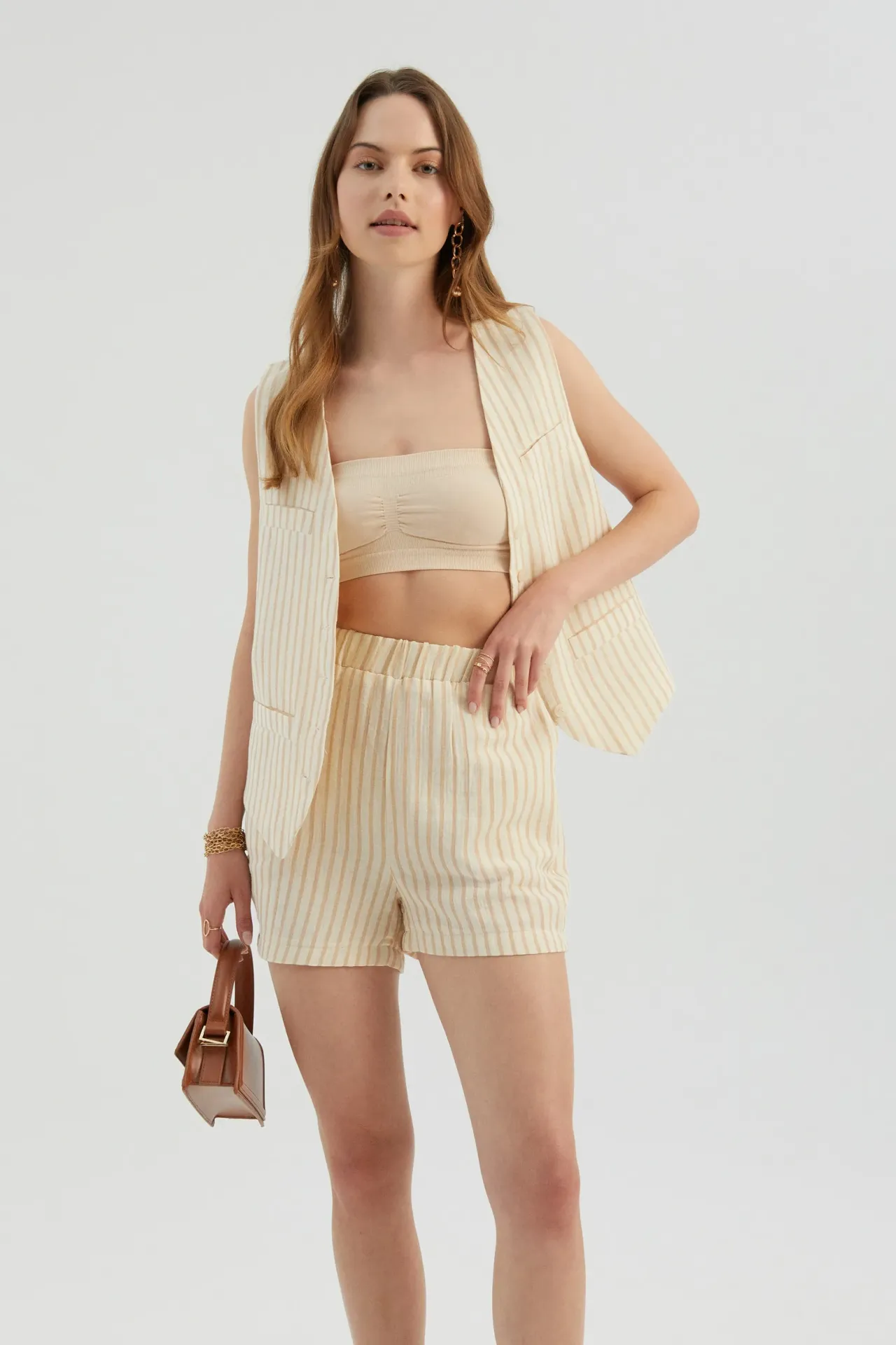 Striped High Waist Elastic Waist Shorts