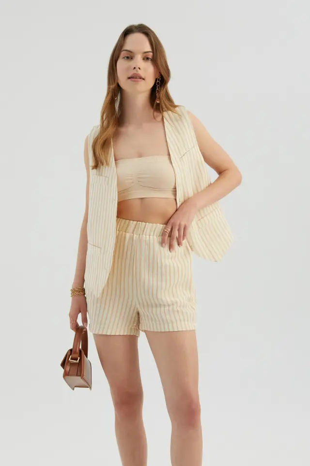 Striped High Waist Elastic Waist Shorts