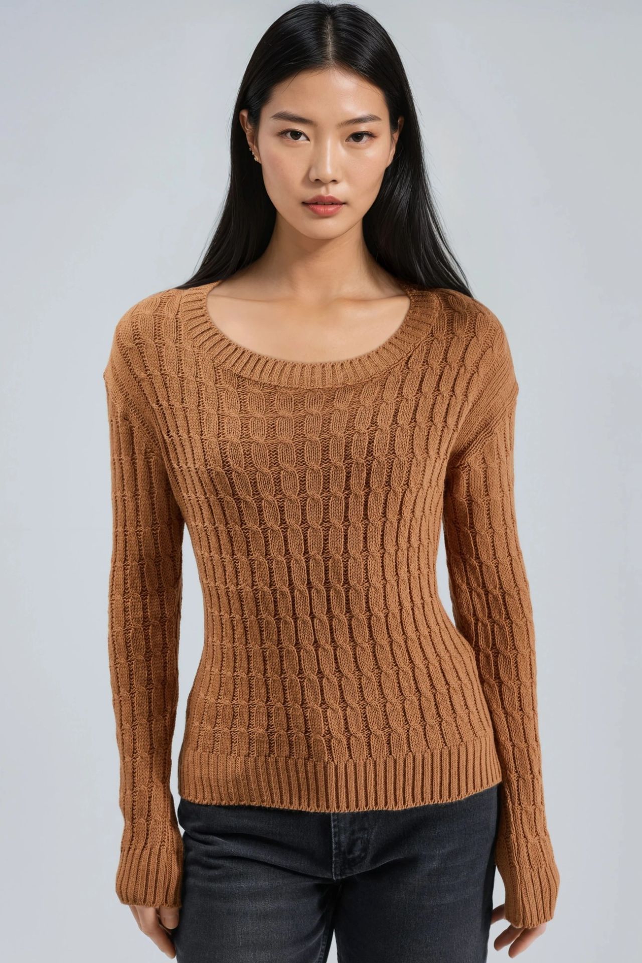 MY FASHION Boat Neck Cable Knit Sweater 7