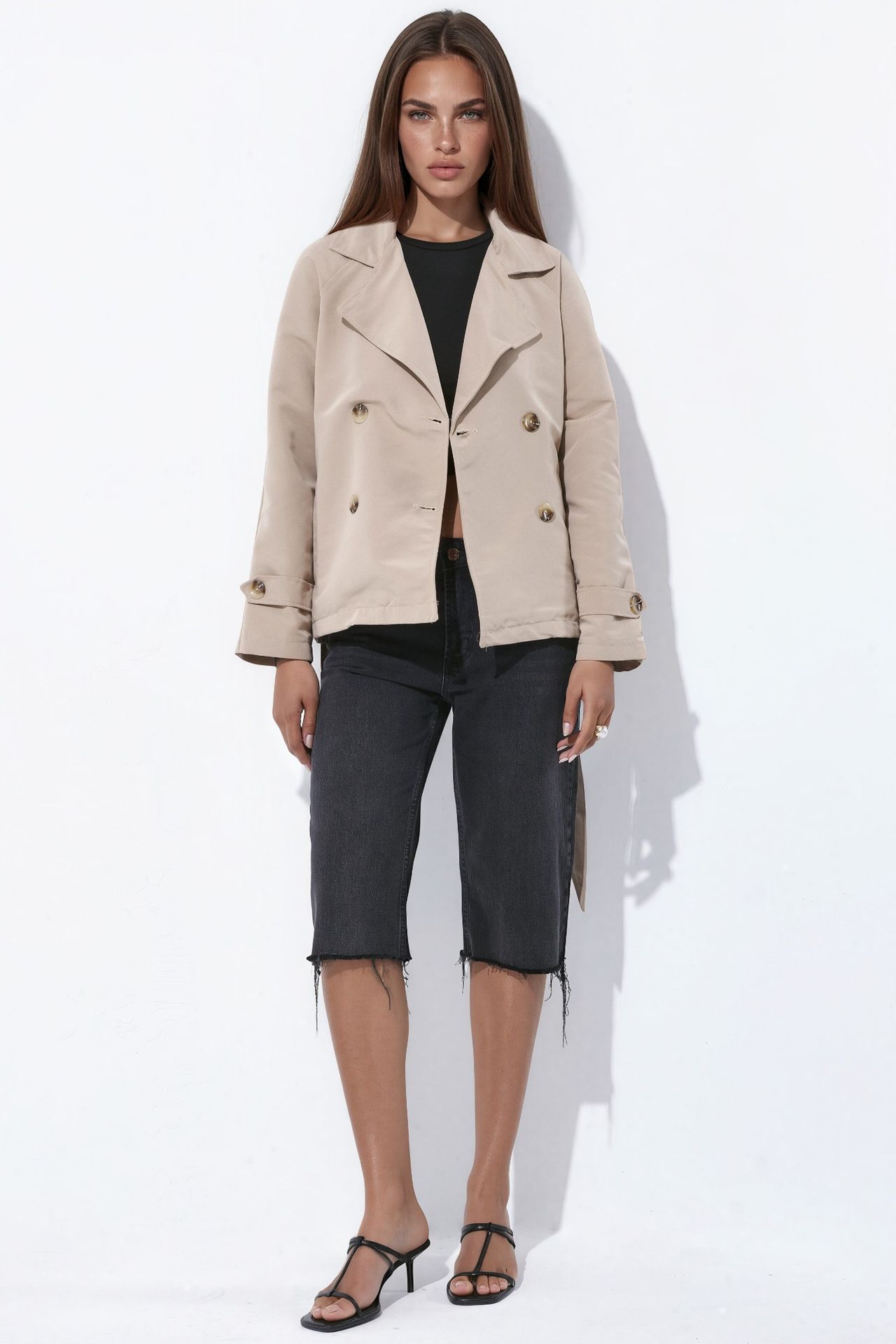 Belted Flowy Short Trench Coat 6