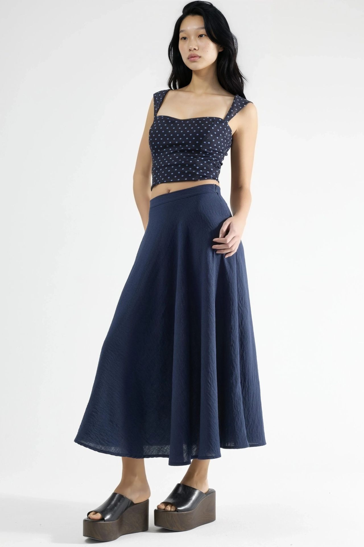 BUSEM High Waist Textured A-Line Maxi Skirt 2