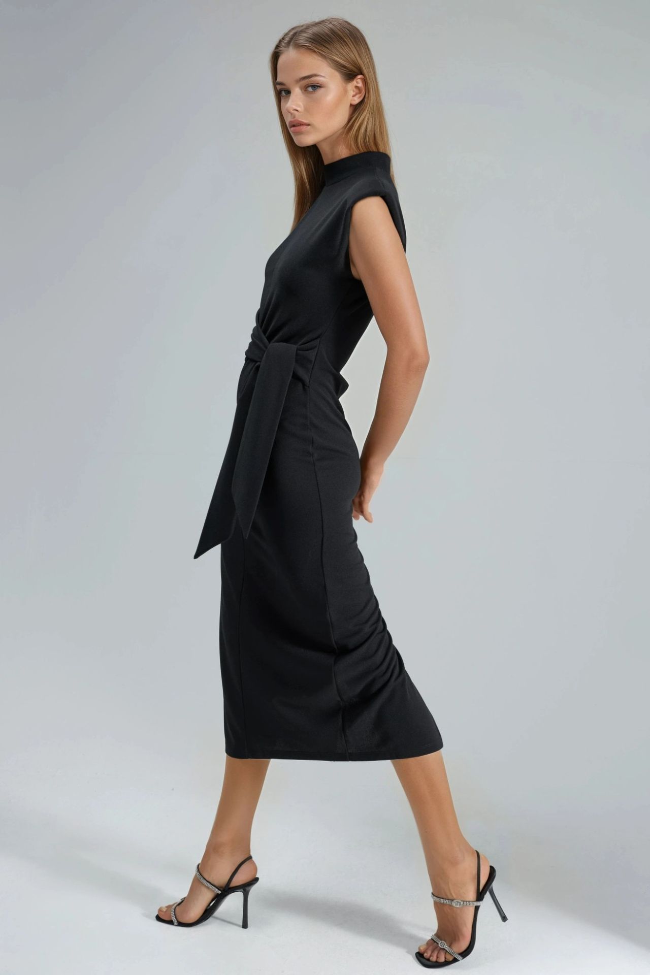 BUSEM Sleeveless Fitted Midi Dress With Tie Detail 2