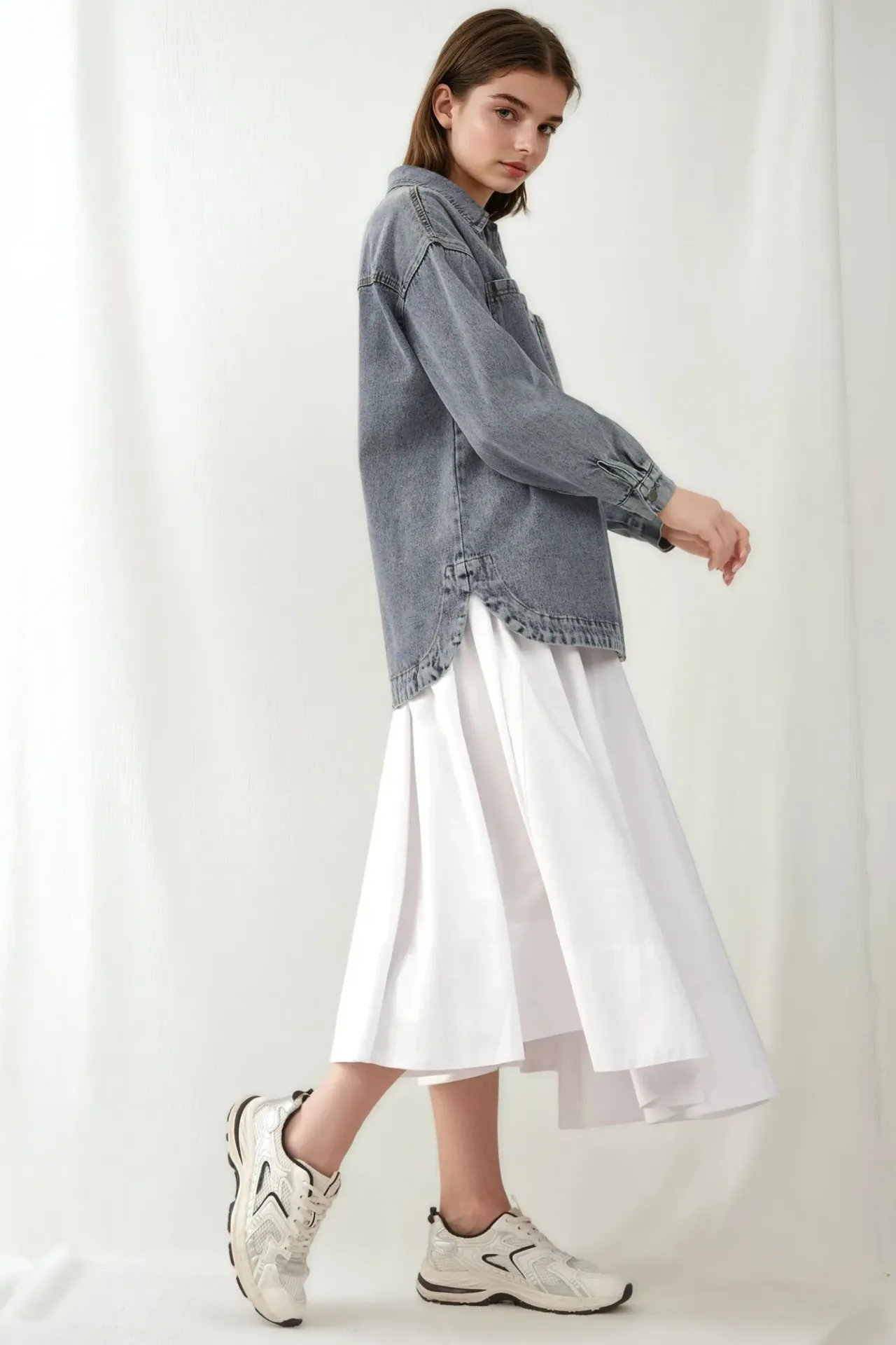 BDART Oversized Denim Jacket with Shirt Collar and Pockets