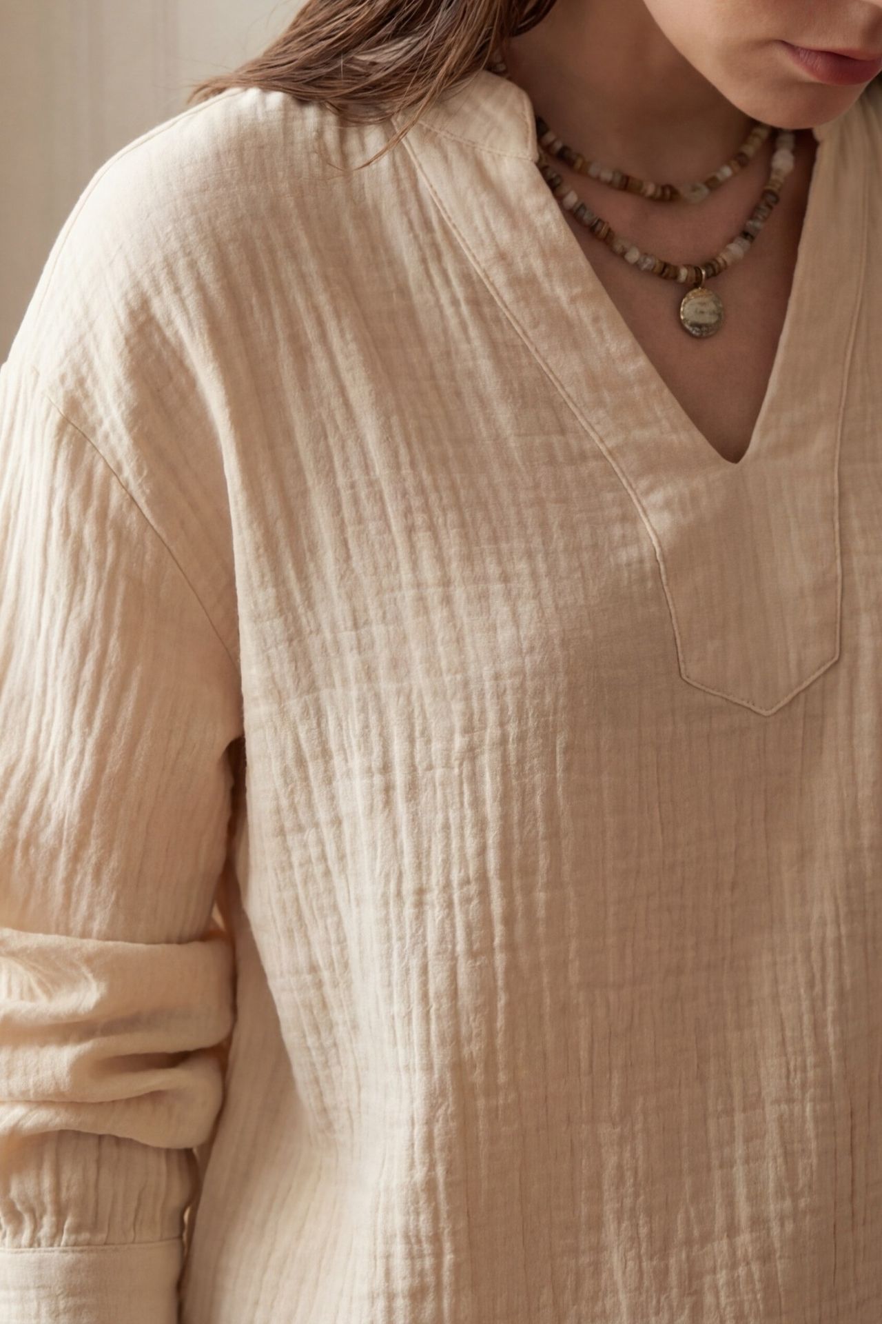 MY FASHION V-Neck Blouse & Wide Leg Pants Muslin Two-Piece Set 6