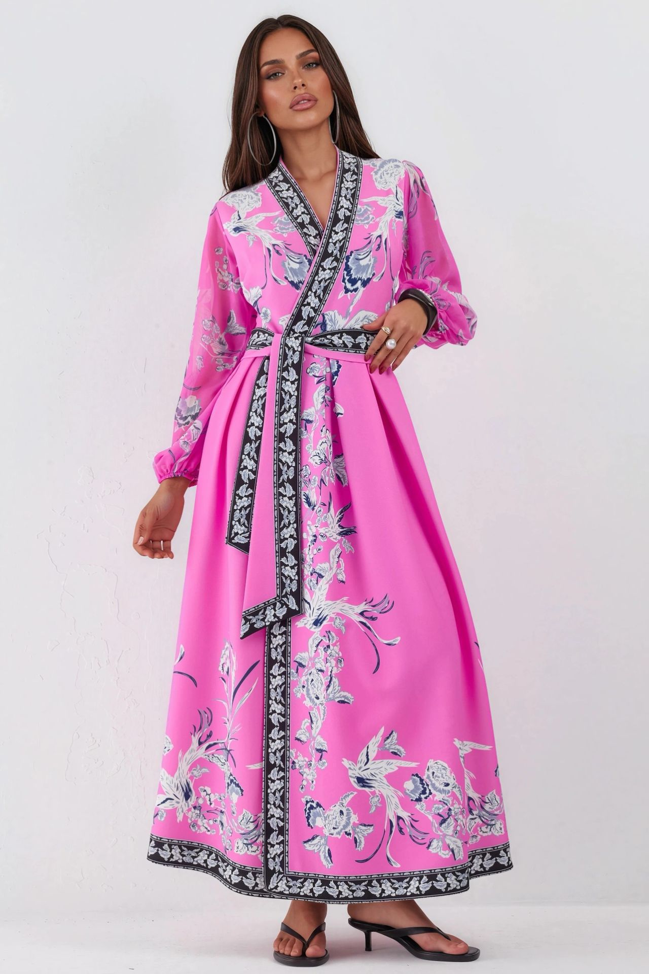 MSN Floral V-Neck Maxi Wrap Dress with Belt 4