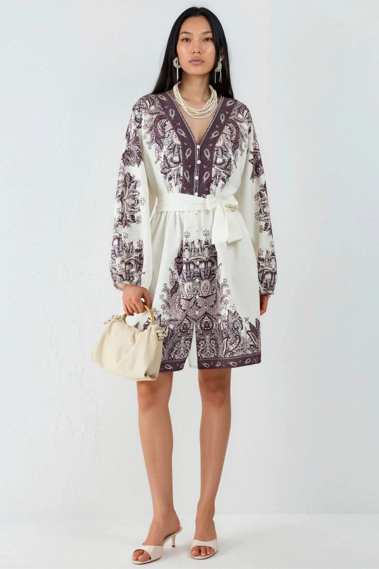 MSN Belted Mini Dress with V-Neck in Paisley 5