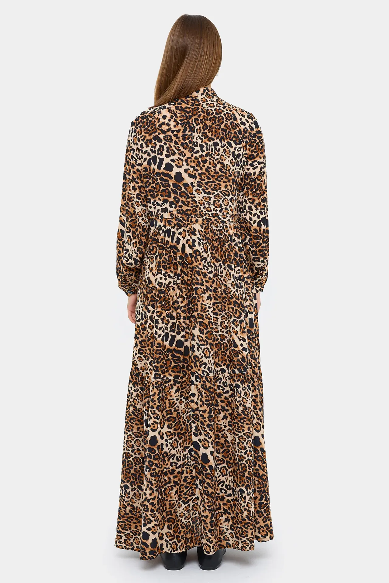 Animal Print Long Sleeve Maxi Dress with Mock Neck