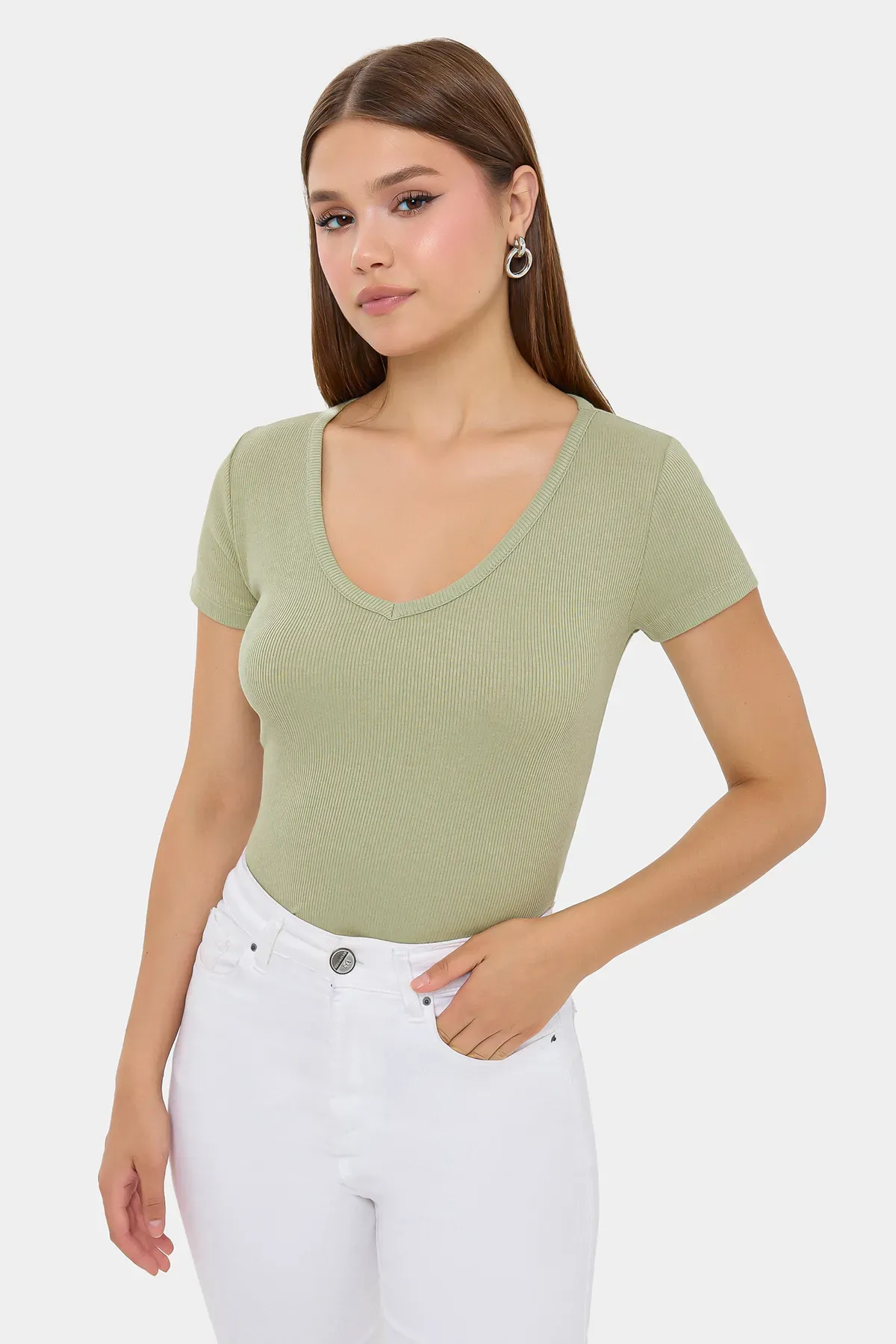 Basic Short Sleeve V-Neck T-Shirt 1