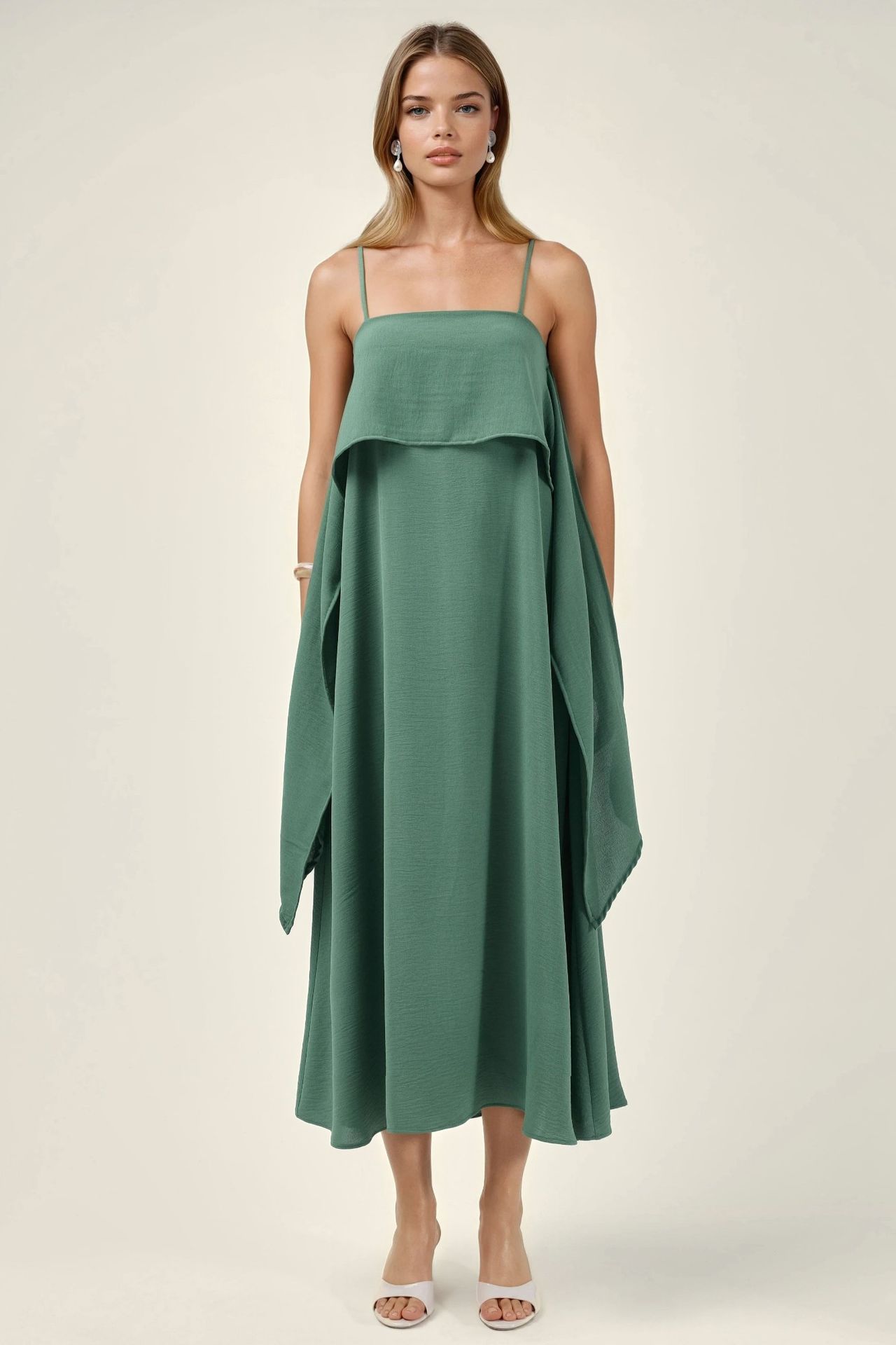 Square Collar Layered Spaghetti Strap Maxi Dress 7