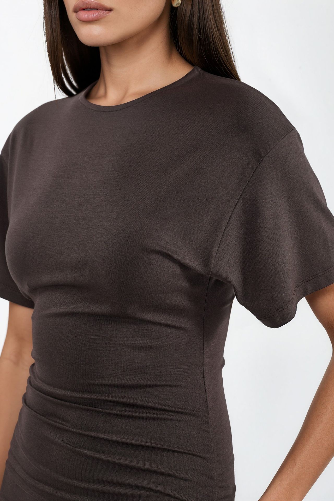 BUSEM Crew Neck Mini T-Shirt Dress with Drape 2