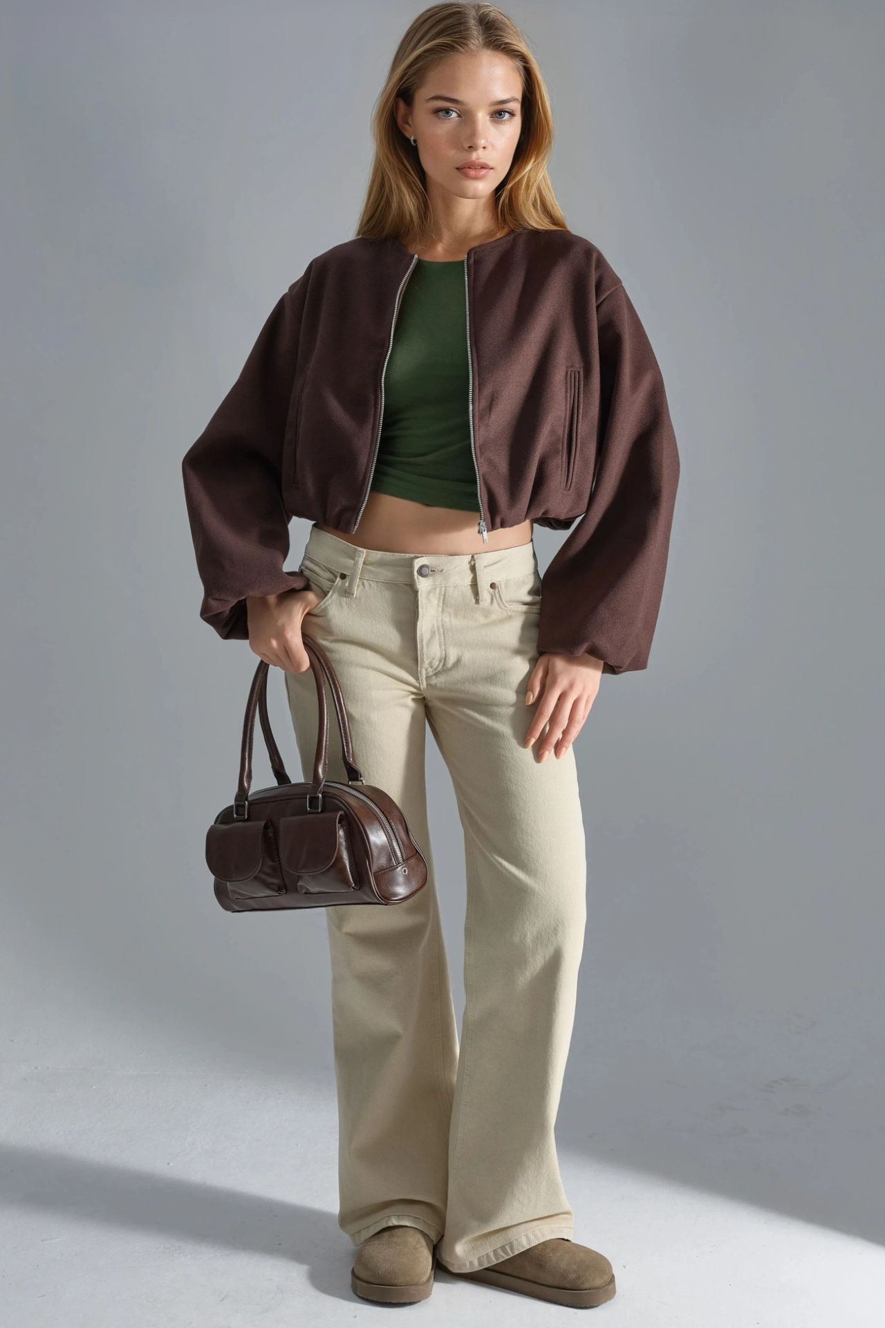 BUSEM Crop Gabardine Jacket with Zipper and Pocket 5
