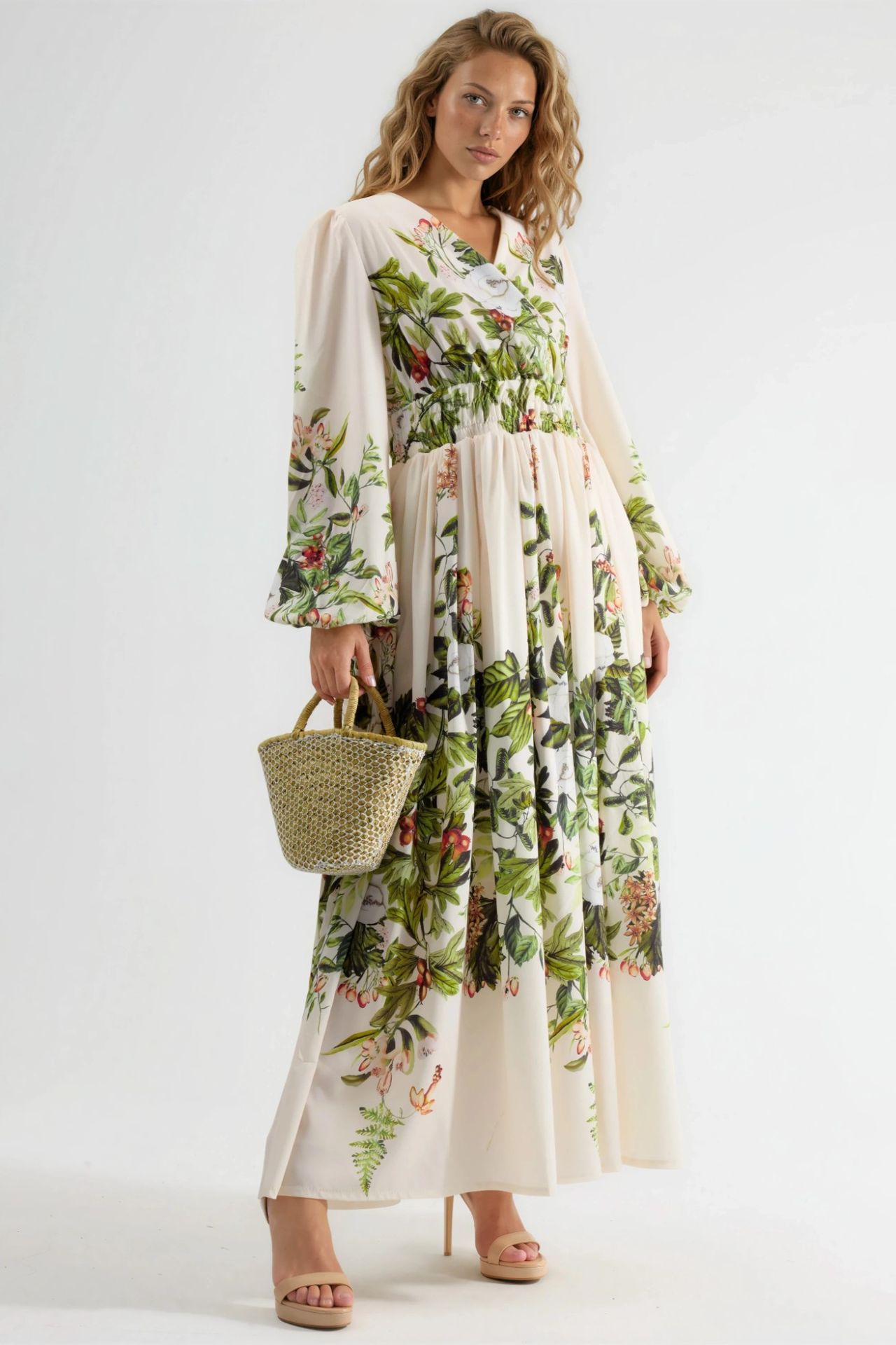 MSN Floral V-Neck Long Sleeve Maxi Dress 1