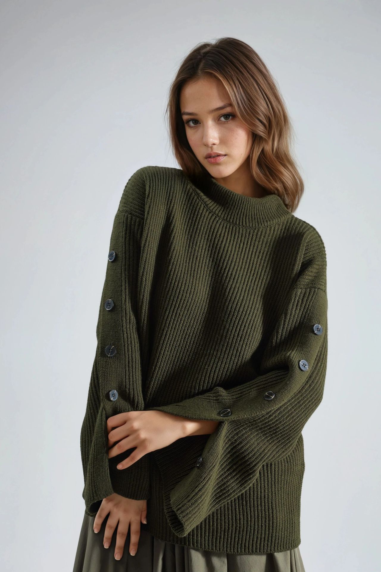Thick Knit Slit and Button Detailed Sweater 1
