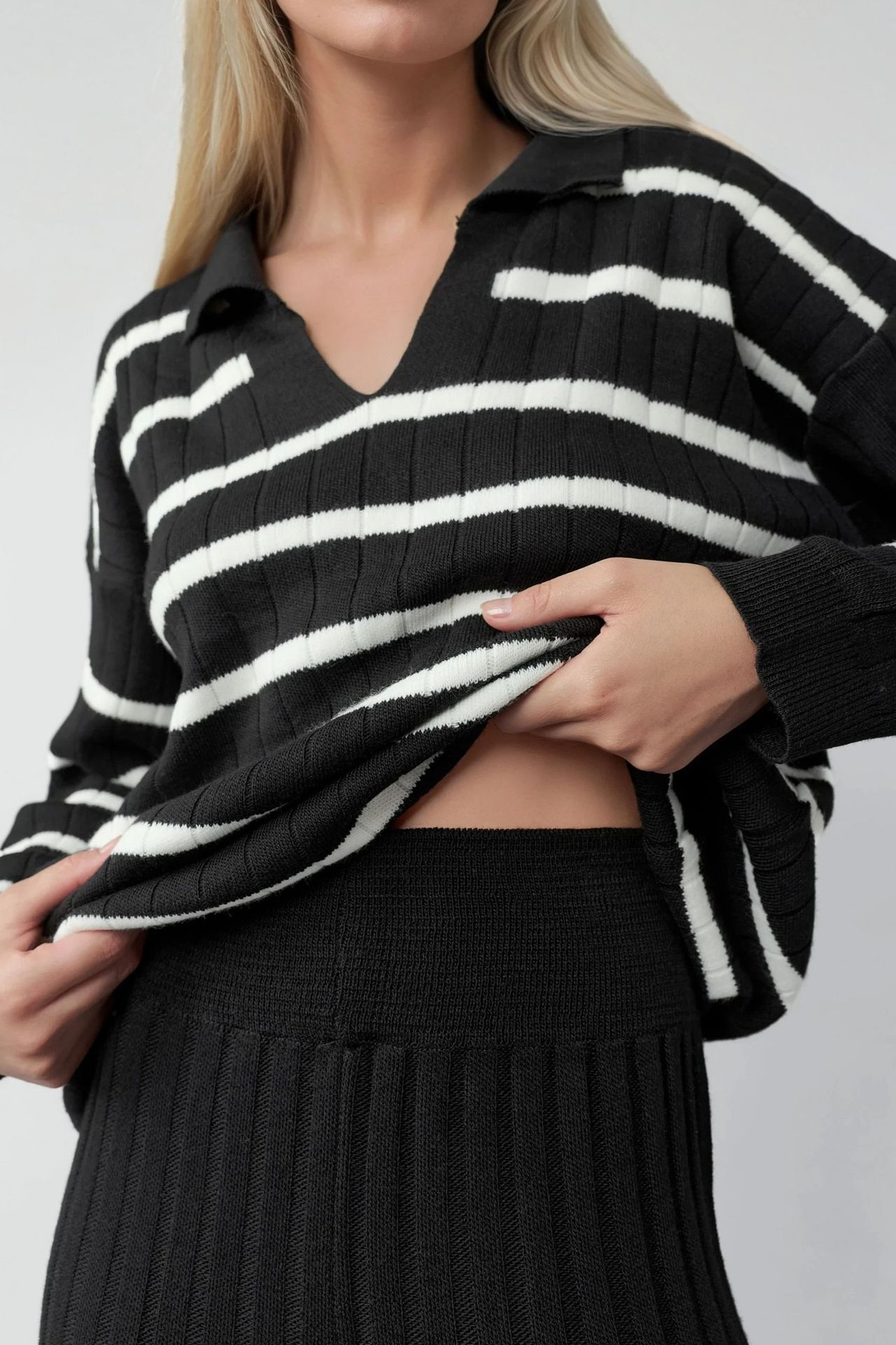 MY FASHION Striped Knit Co-ord Set with Polo Collar 4