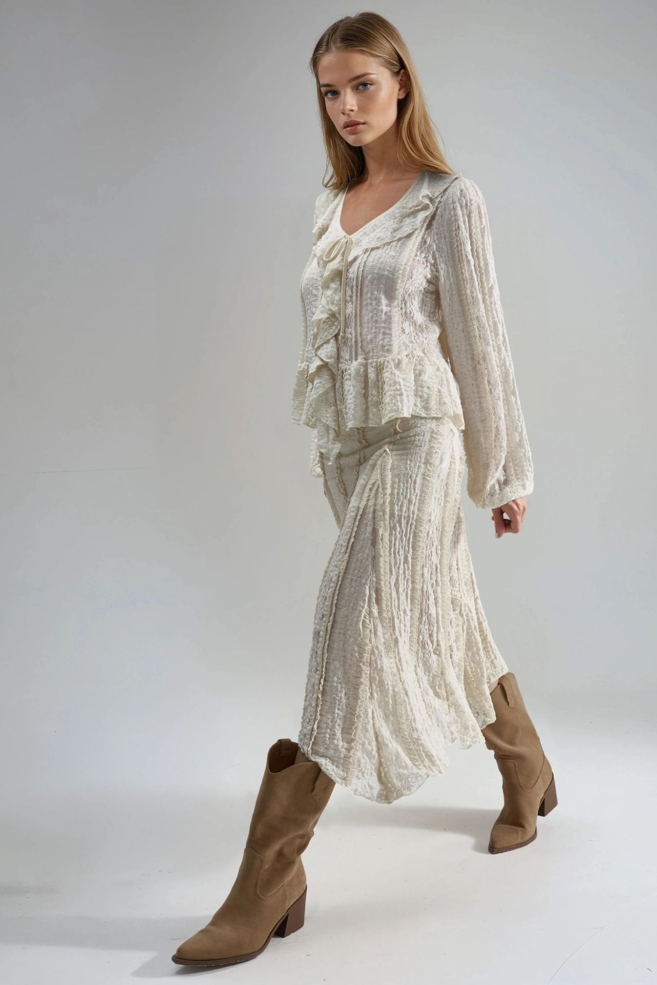 BUSEM Frilly Lace V-Neck Tie Shirt 6