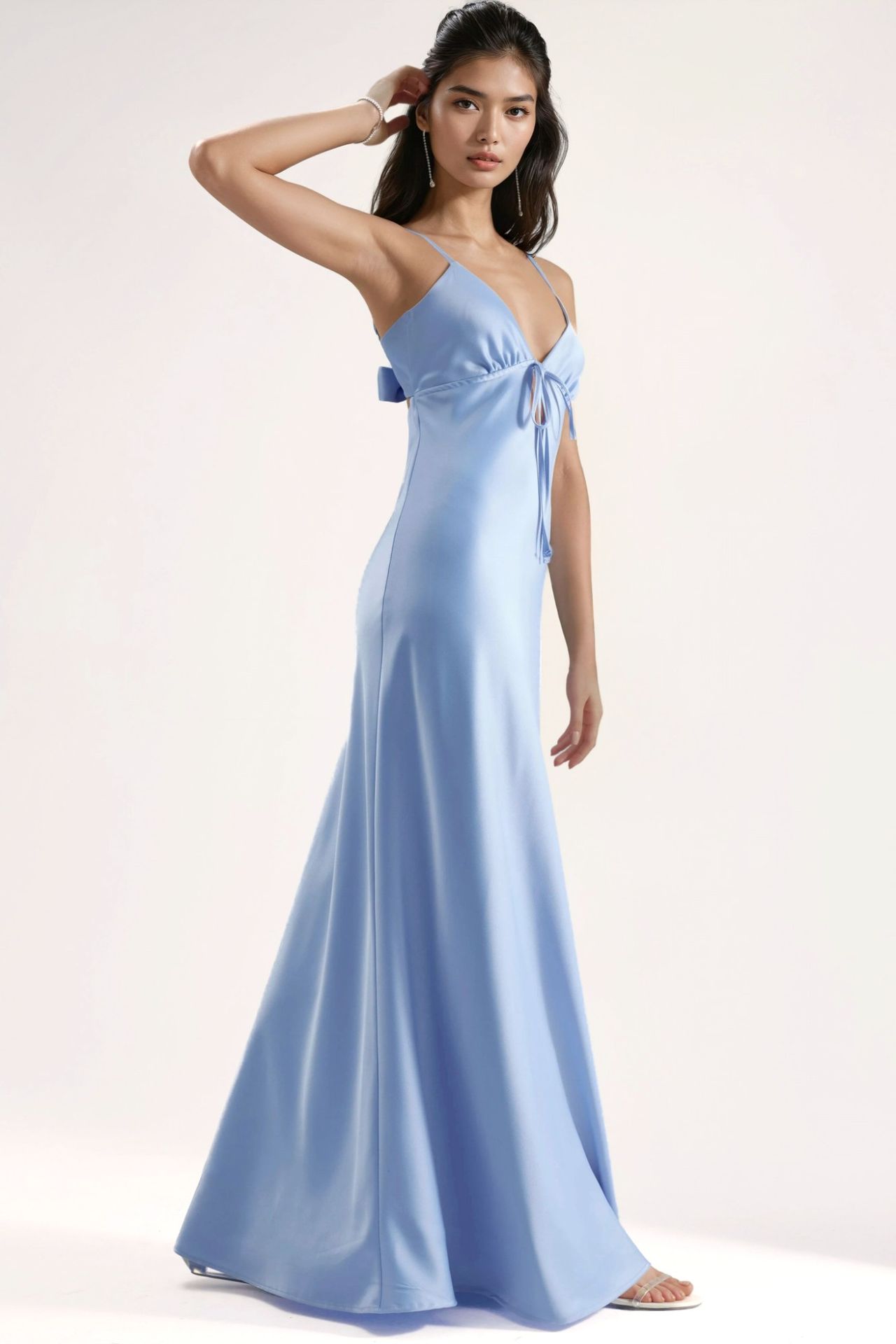Tie-Front Cut-Out Detail Satin Maxi Dress 3