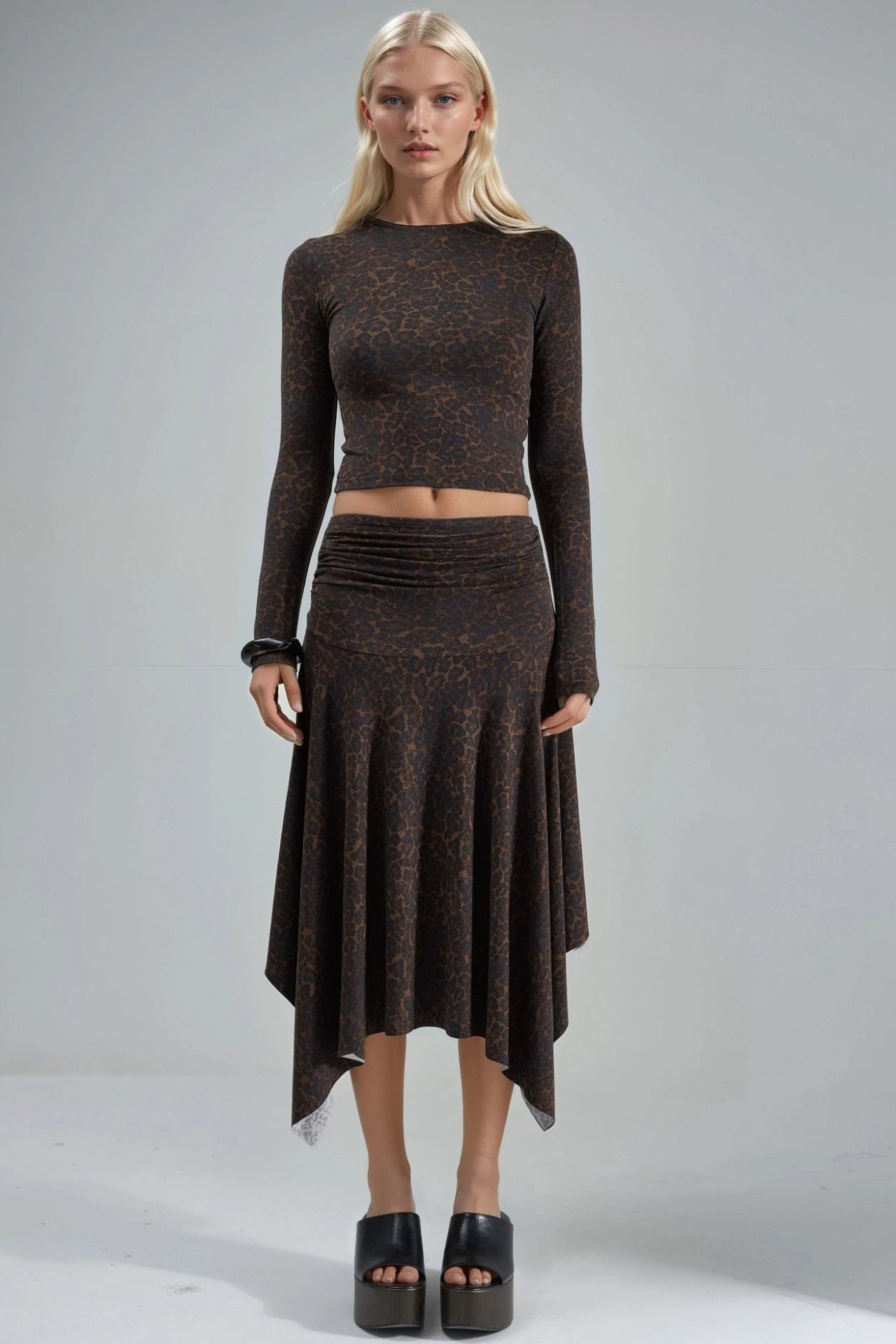 BUSEM High Waist Leopard Print Asymmetrical Midi Skirt 7