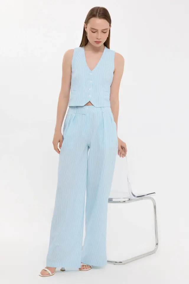 High-Waist Pleated Striped Coords Set