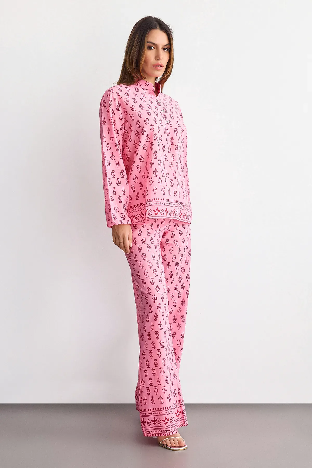 Patterned Cotton Coords with Stand Collar - Long Sleeve 3