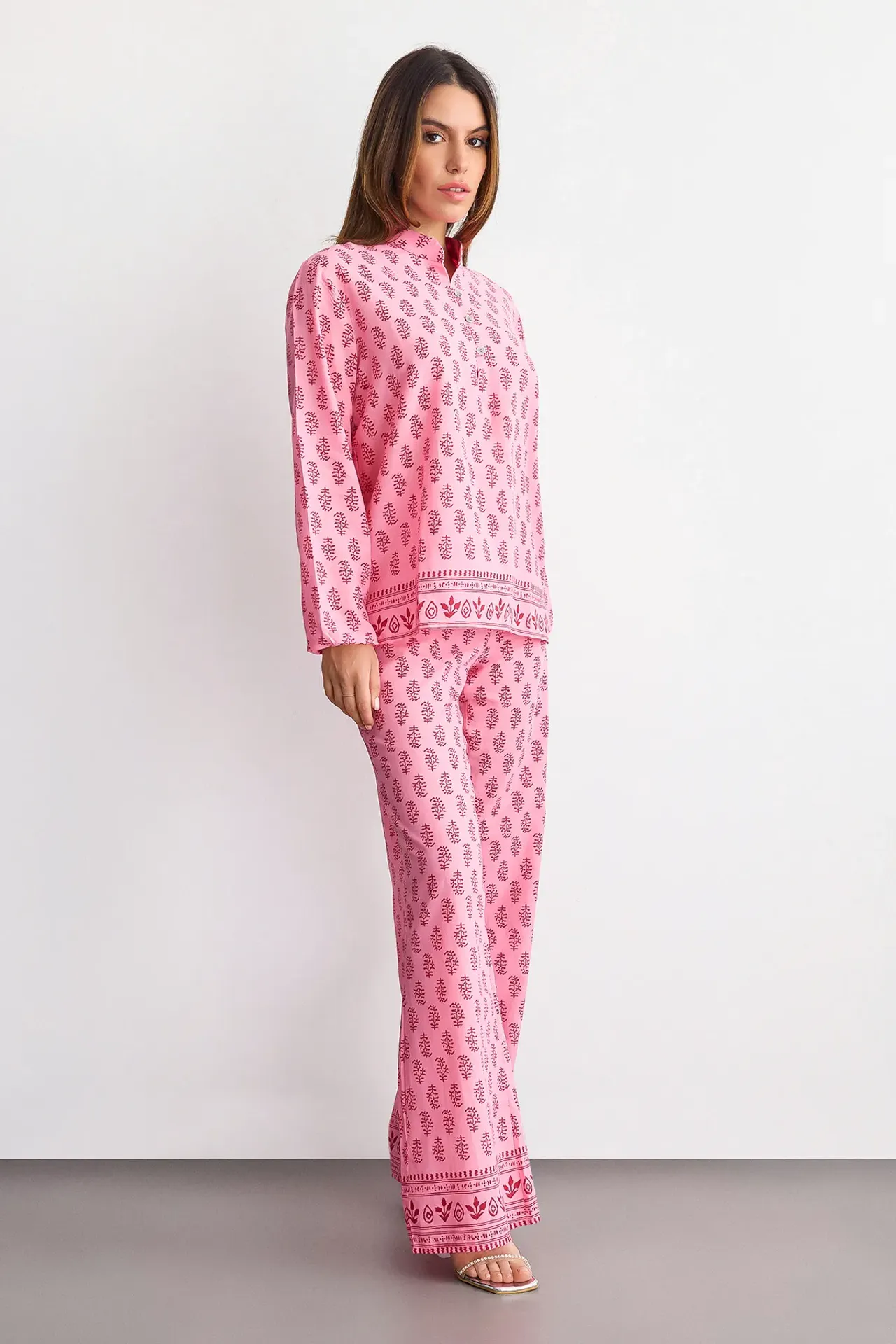 Patterned Cotton Coords with Stand Collar - Long Sleeve