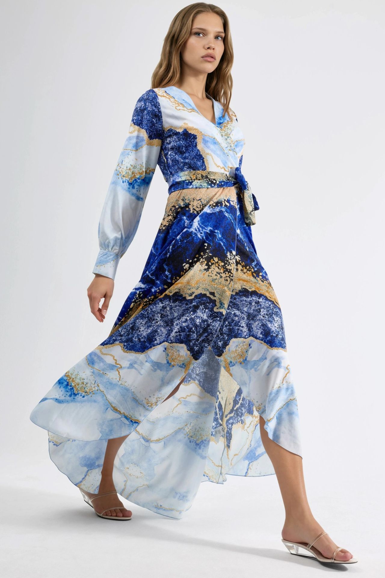 MSN Abstract Print Long Sleeve Maxi Dress with Tie Detail 2