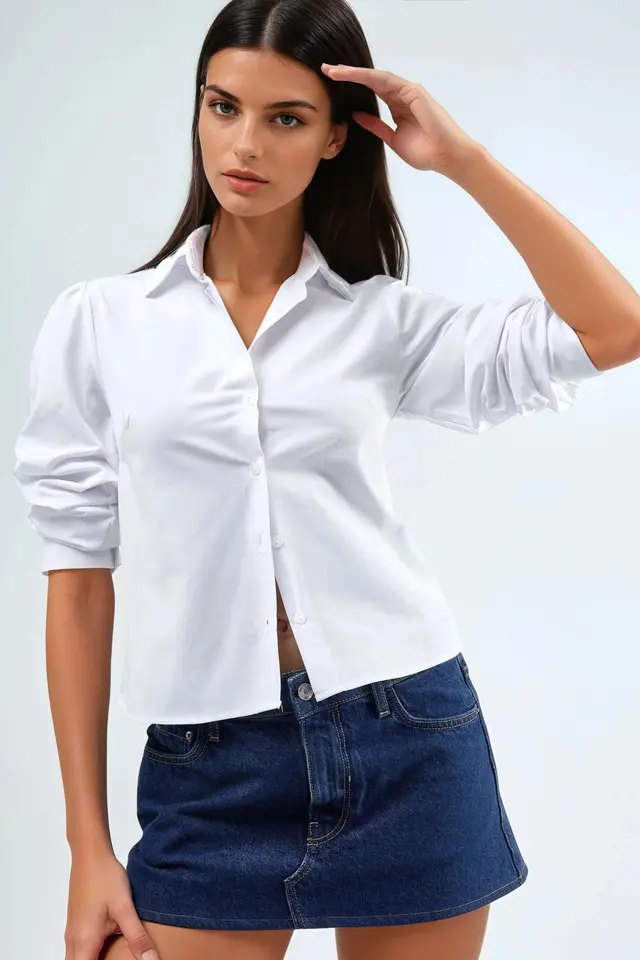 BUSEM Solid Poplin Shirt with Button Closure