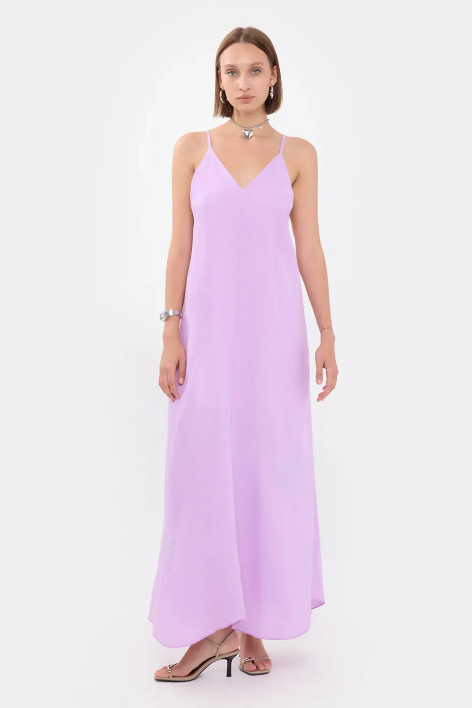 Sleeveless V-Neck Maxi Dress with Flower Detail