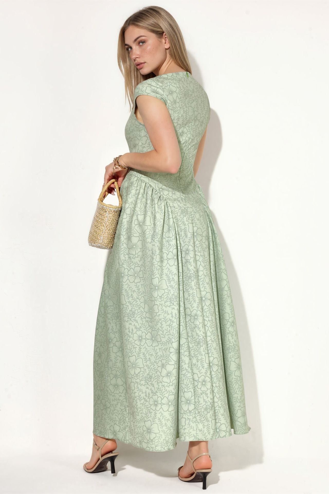 Boat Neck Floral Jacquard Maxi Dress 6